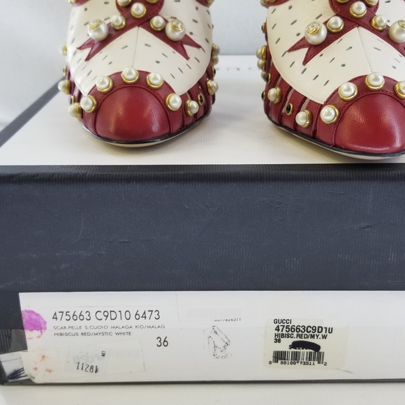Gucci Tracy Red White Embellished Heels Sz 36 - Picture 15 of 16